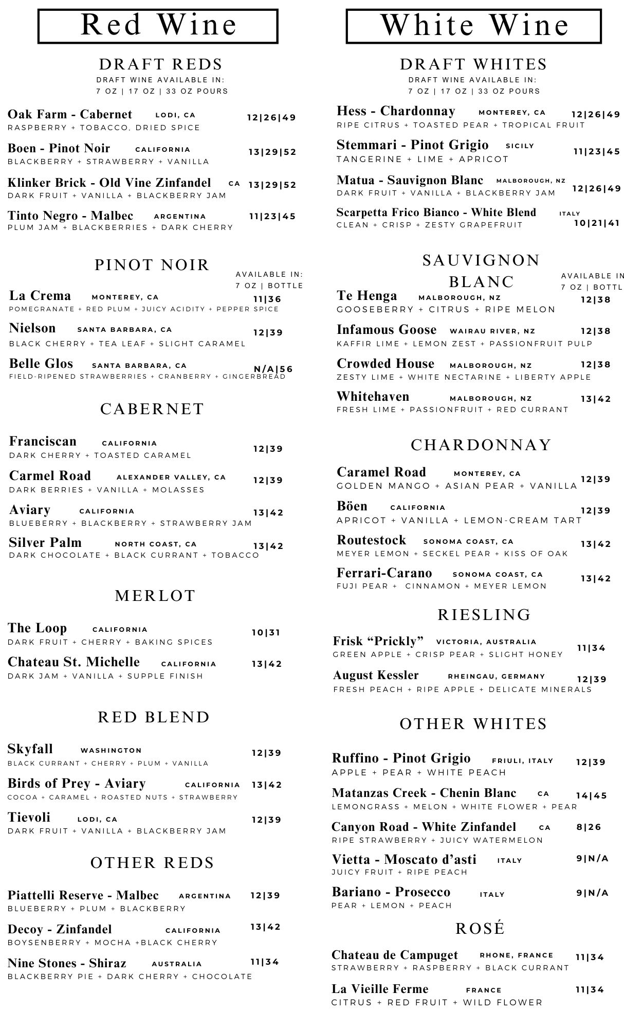 wine menu