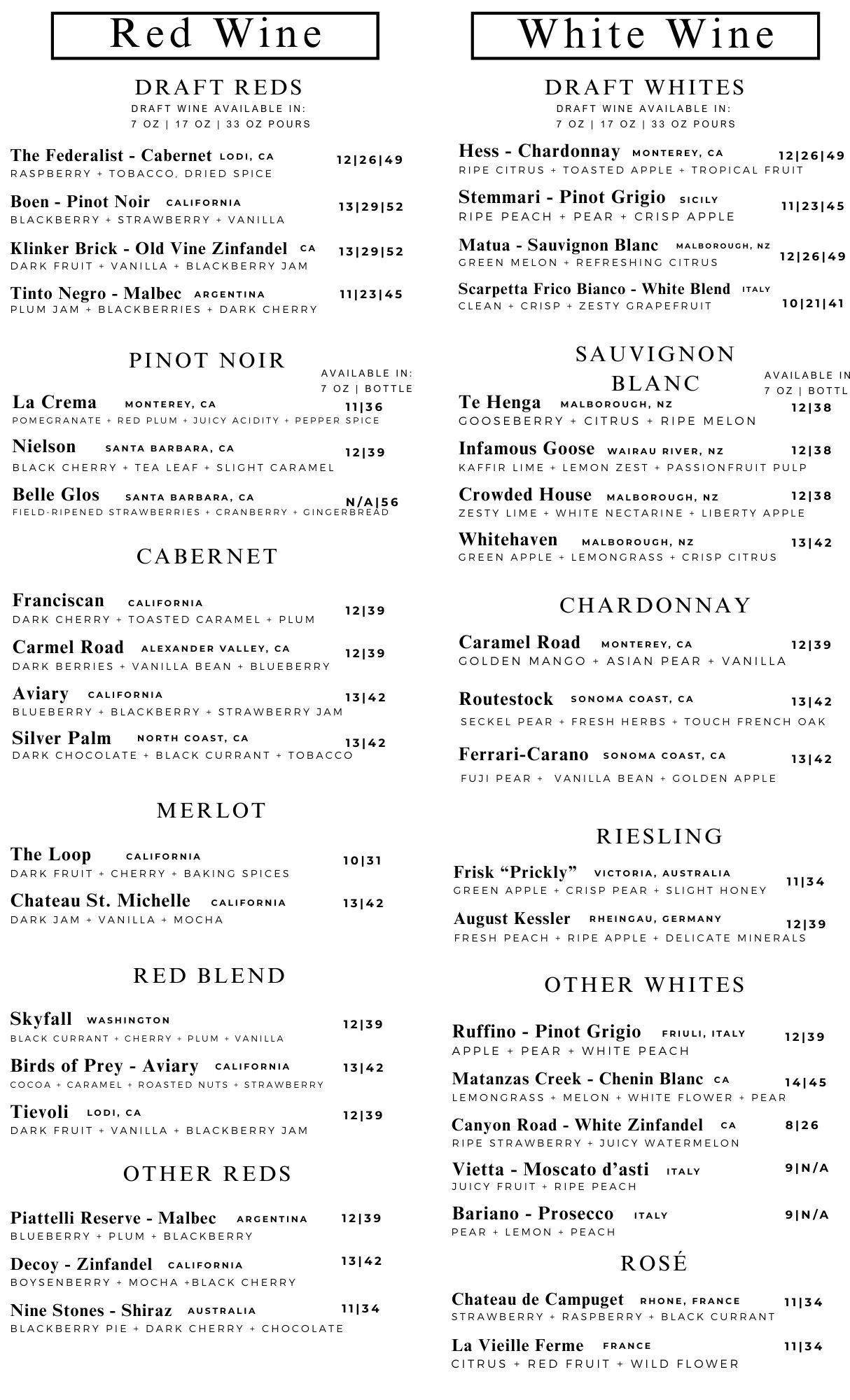wine menu
