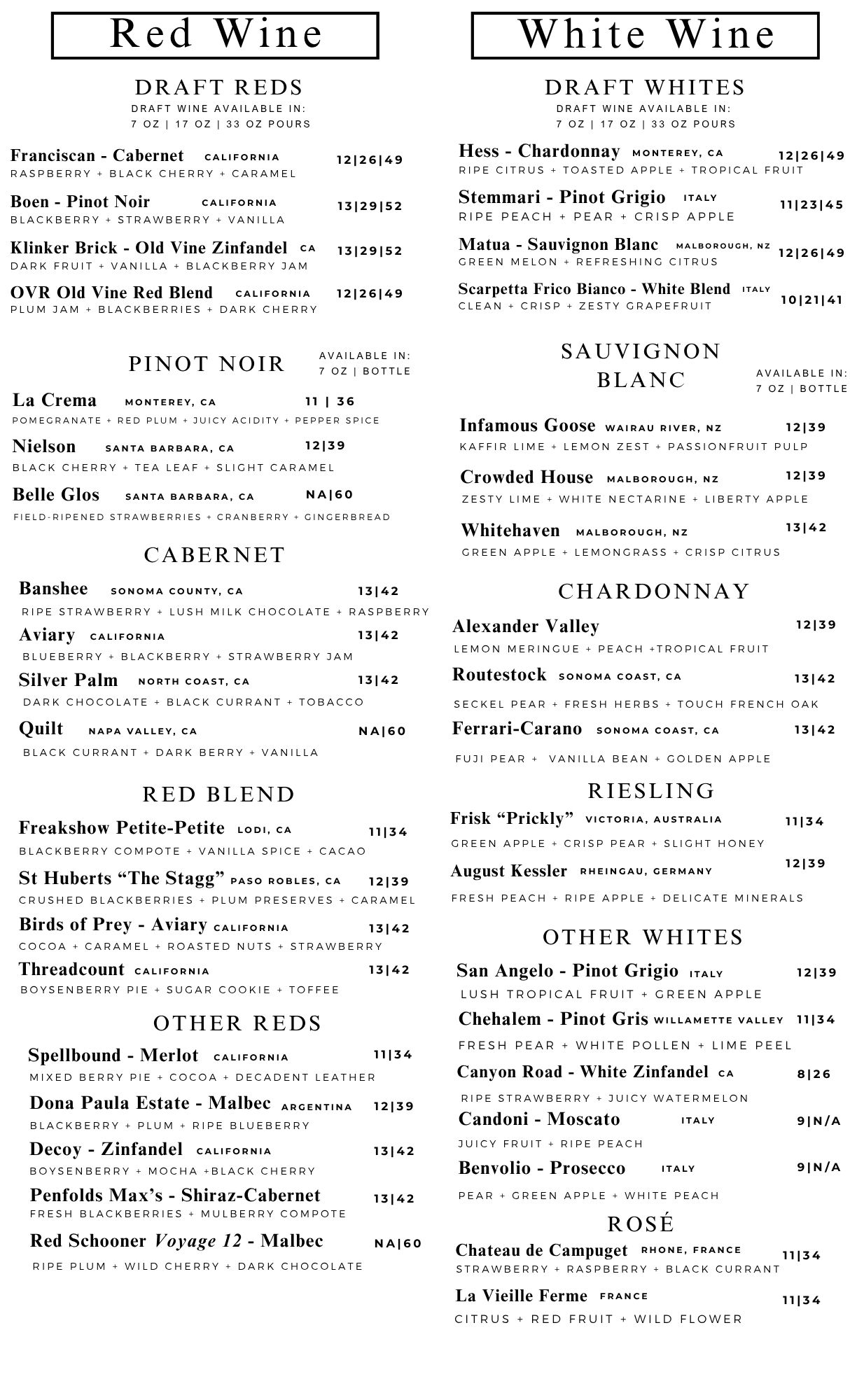 wine menu
